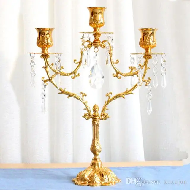

3 Head Metal Silver/Gold Plated Candle Holder Crystal Chain Candle Stand Wedding Candelabra Centerpiece Decoration Candlestick