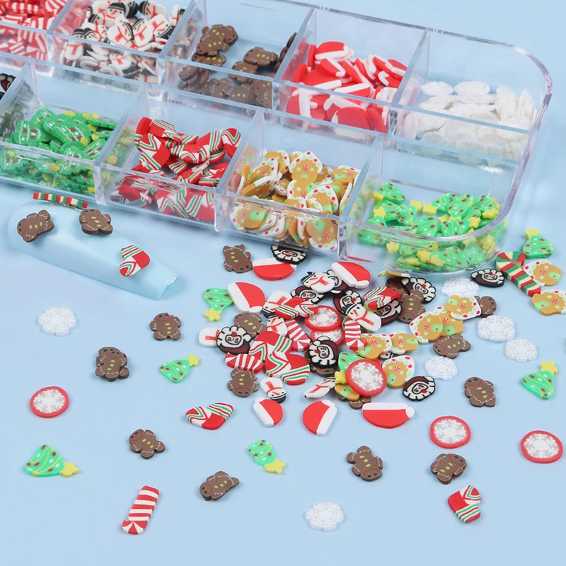 

Рождественский дизайн блестка для ногтей г., снежинка, Санта Клаус, полимерная глина, кусочек пряников, домашние хлопья для украшения ногтей...