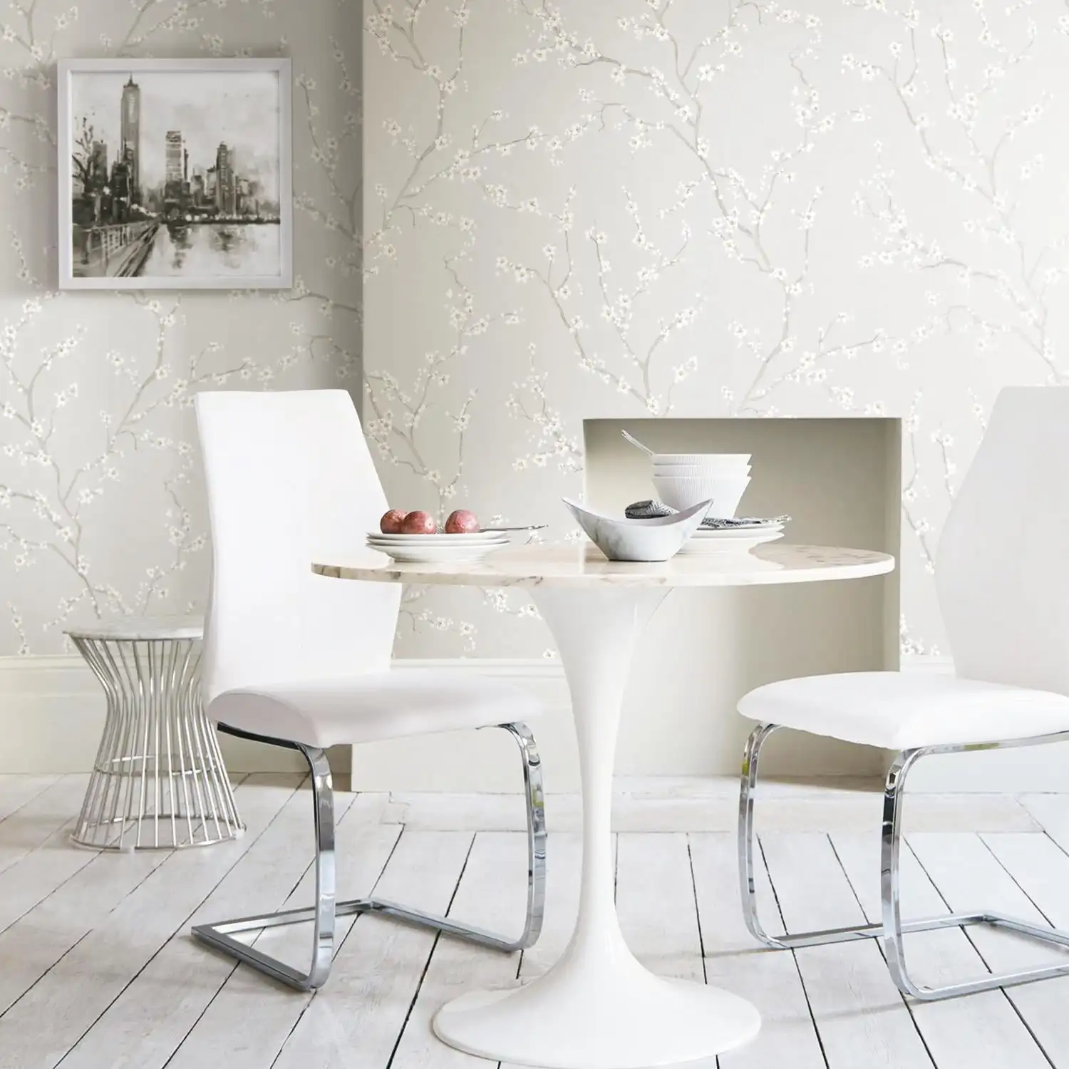 

Grey Cherry Blossom Floral Peel and Stick Wallpaper