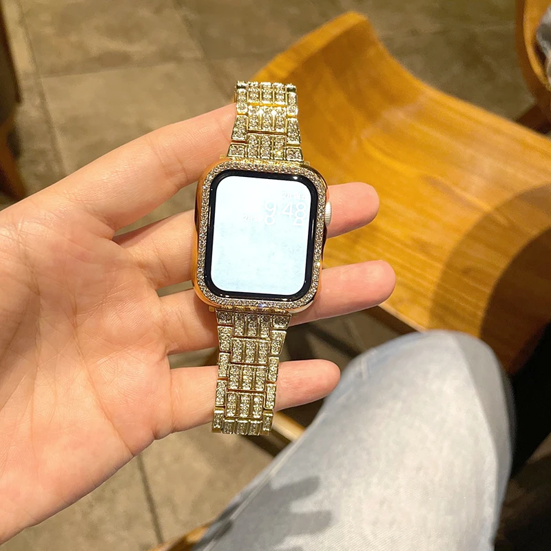 Фото Металлический ремешок с бриллиантами для Apple Watch 11 10 Band 42 мм 41 мм 46 мм 44/49 мм 45 мм 40 мм Женский ремень-браслет iWatch Series 9 8 7 Se Ultra №4