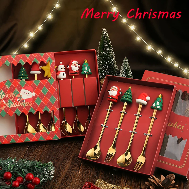 

Spoon Fork Christmas Gift Box Cute Cartoon Diy Santa Claus Christmas Tree Elk Peripherals Tableware Supplies For Children Gifts
