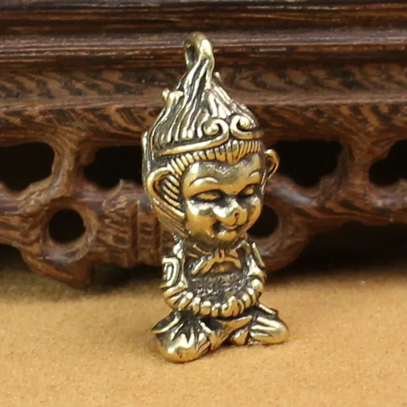Ретро Бронзовый Sun Wukong брелок Подвеска винтажная латунная китайская статуя бога