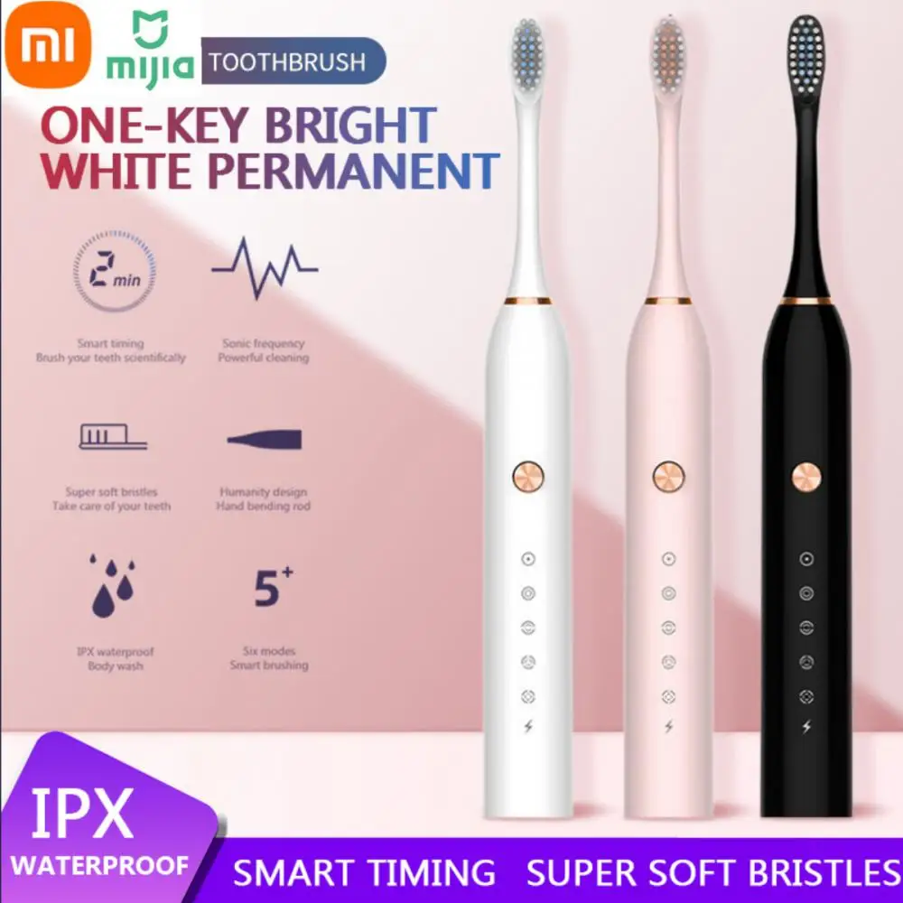 

XIAOMI Sonic Electric Toothbrush Teeth Whitening Ultrasonic Vibrating Smart Tooth Brushes 5 Modes 2 Replacement Brushheads