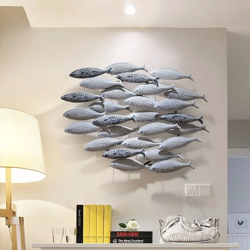 

American Mediterranean wall decoration indoor background wall pendant handmade wrought iron fish dance home decoration