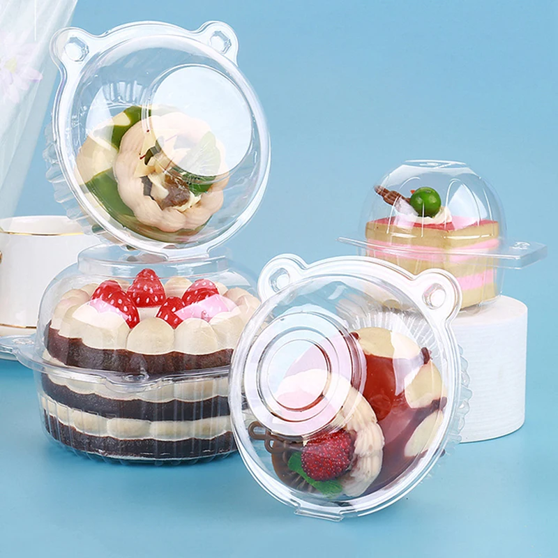 10Pcs/set Cute Round Cat Head Cupcake Holder Clear Plastic Dome Single Cupcake Carrier Muffin Container Holders Cases Boxes Cup