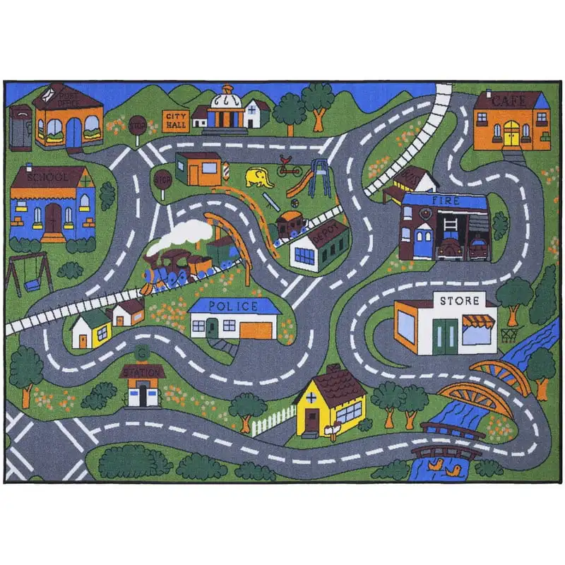 

Non-Slip Rubberback Road Map 3x5 Area Rug, 3'3" x 5', Green/Multicolor