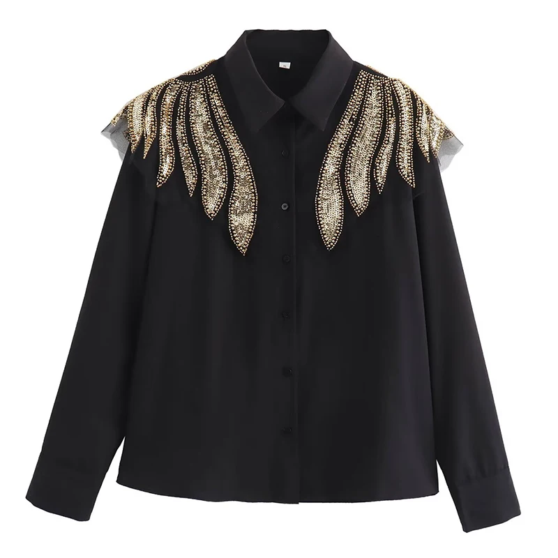 Дизайнерская рубашка с блестками и крыльями на плечах мистические свободные