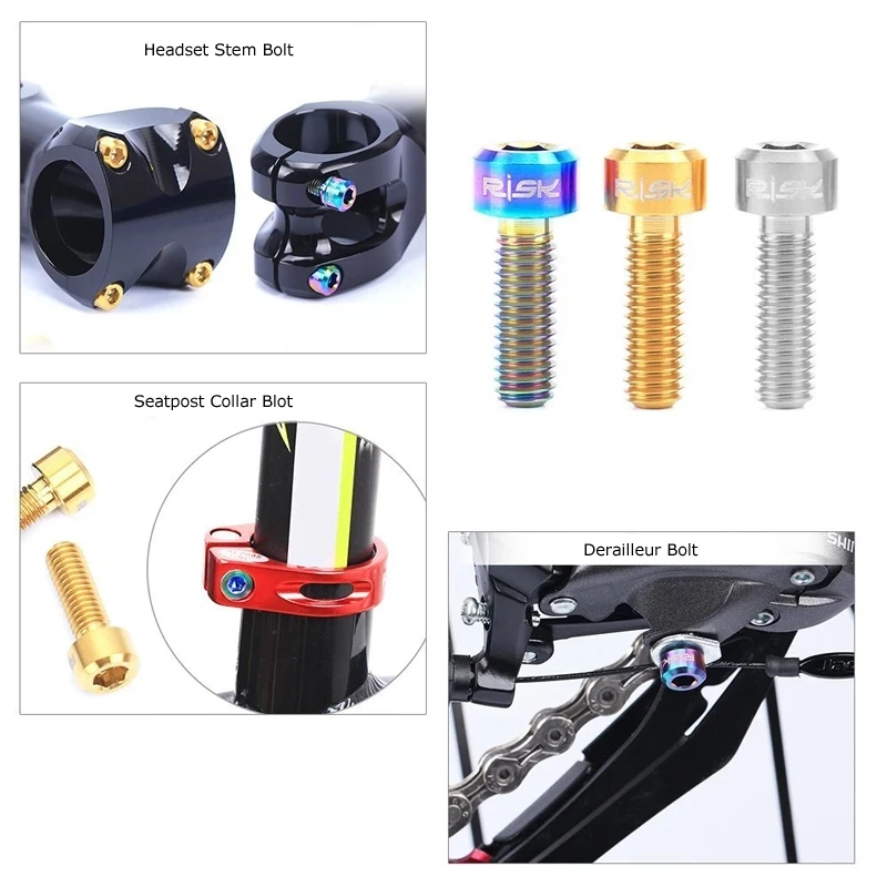 1Set Bicycle Headset Stem Bolt Screw For MTB Road Bike Seat Post Clamp Seatpost Collar Titanium M5x16/18mm Allen Hex Head - купить по