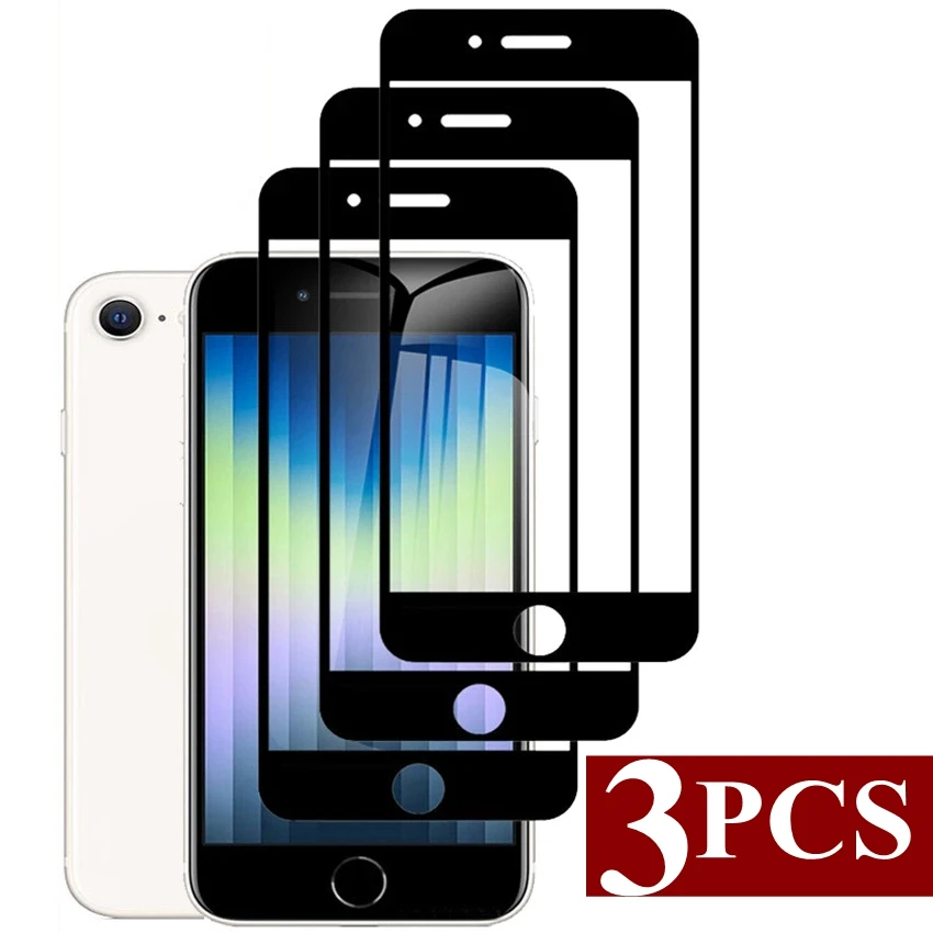 3 pezzi di vetro temperato a copertura totale per iPhone SE 2022 2021 7 8 Plus protezione dello schermo bordo nero su iPhone SE3 SE2 vetro protettivo