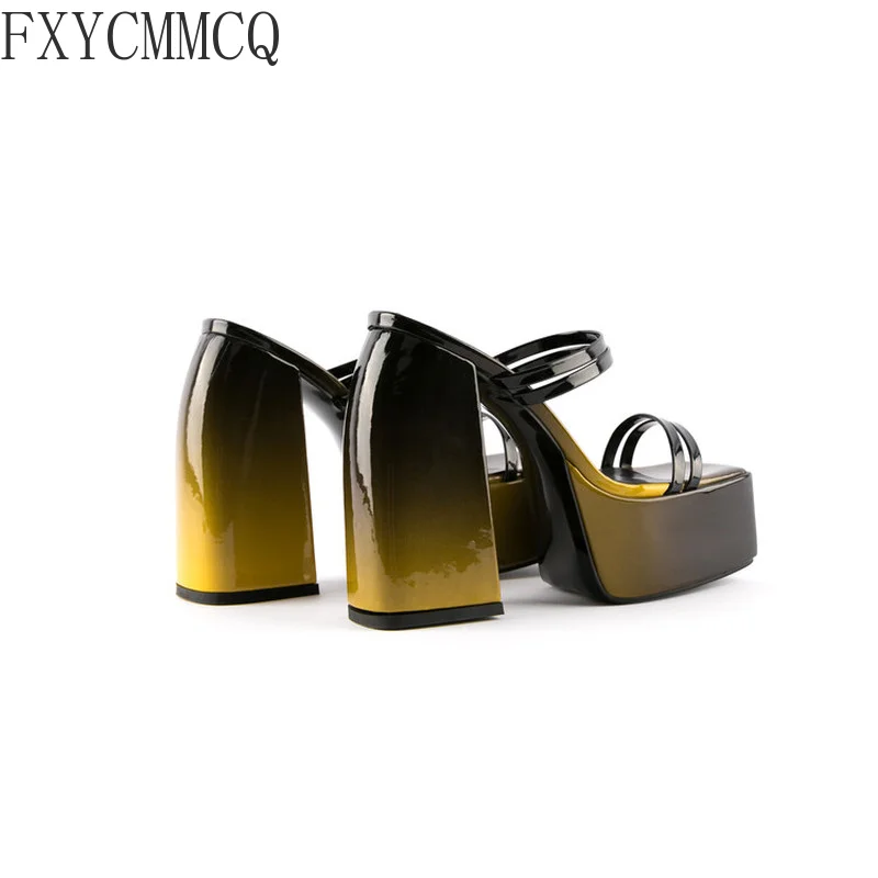 

FXYCMMCQ 2022 Summer New Thick-soled Sponge Cake Gradient Thick Heel Sandals Banquet Women's Shoes WJ401