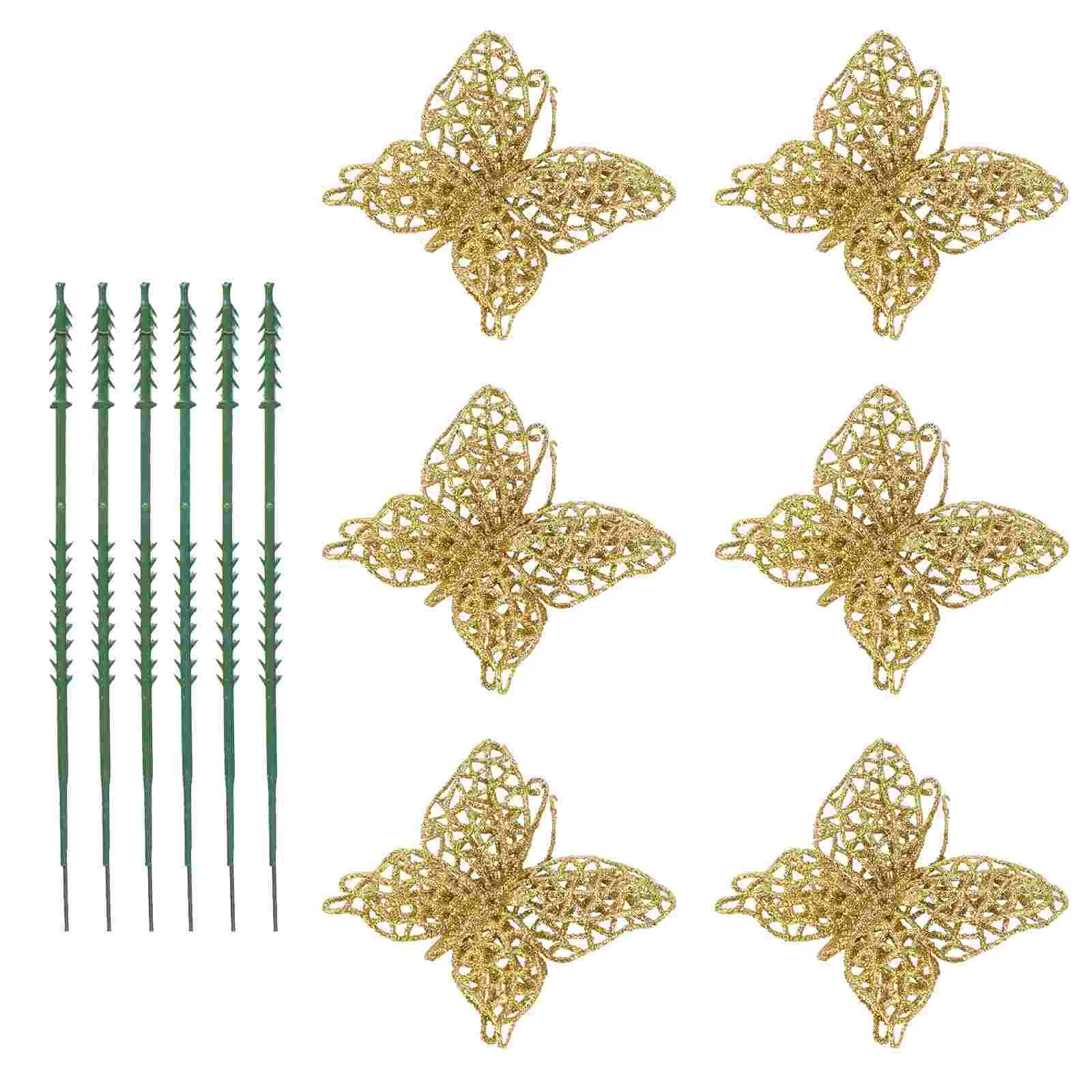 

Christmas Decorationstree Ornaments Ornament Glitter Decors Flowers Poinsettia Party Hanging Artificialbutterflies