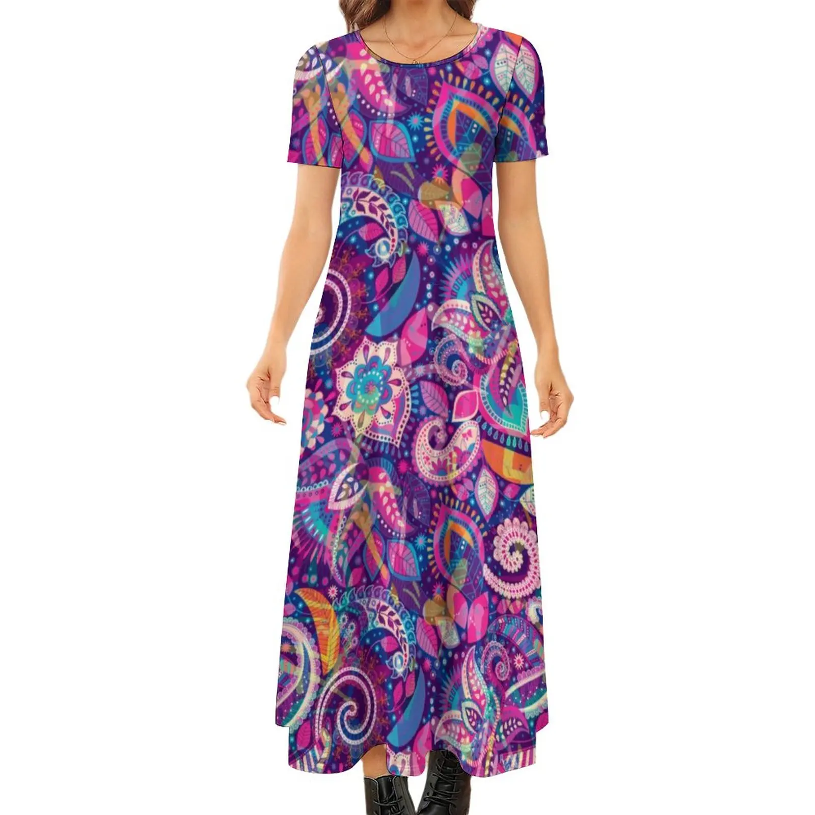 

Paisley Print Dress Vintage Floral Street Wear Bohemia Long Dresses Woman Cute Maxi Dress Birthday Present