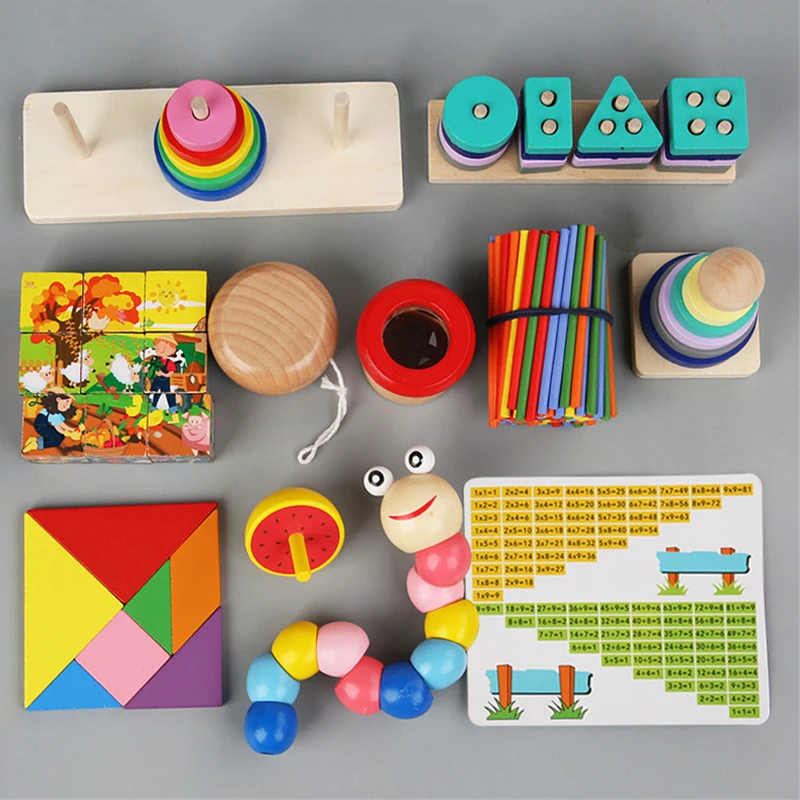 Деревянные игрушки Монтессори, 11 комплектов, развивающие игры для детей, цветная форма, сенсорная познавательная головоломка, детские развивающие искусственные игрушки
