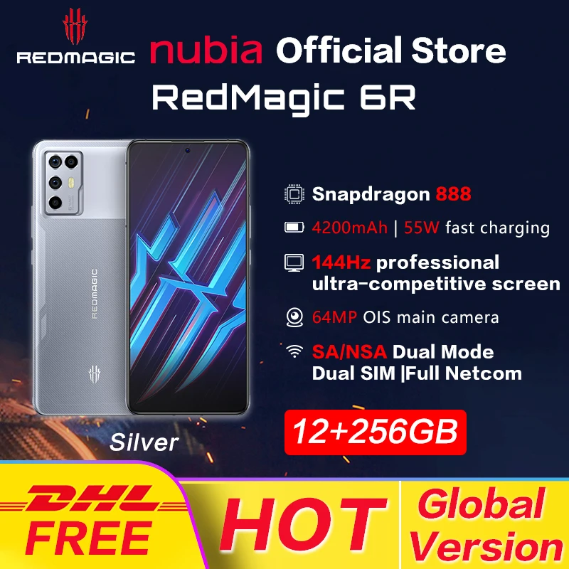 Global Version Nubia RedMagic 6R Gaming Smartphone 12GB RAM 256GB 6.67'' Snapdragon 888 Octa Core 64MP Quad Camera Red Magic 6R