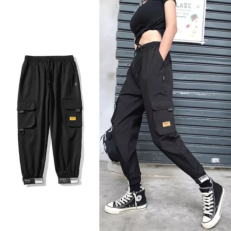 

Black High Waist Cargo Pants Women Casual Punk Pants Loose Streetwear Pencil Harajuku Pants Fashion Hip Hop Female Trousers