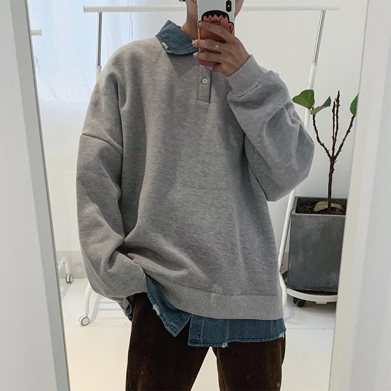 

2021 New Korean all-match autumn loose leisure holiday two hoodies port wind trend boys stitching coat
