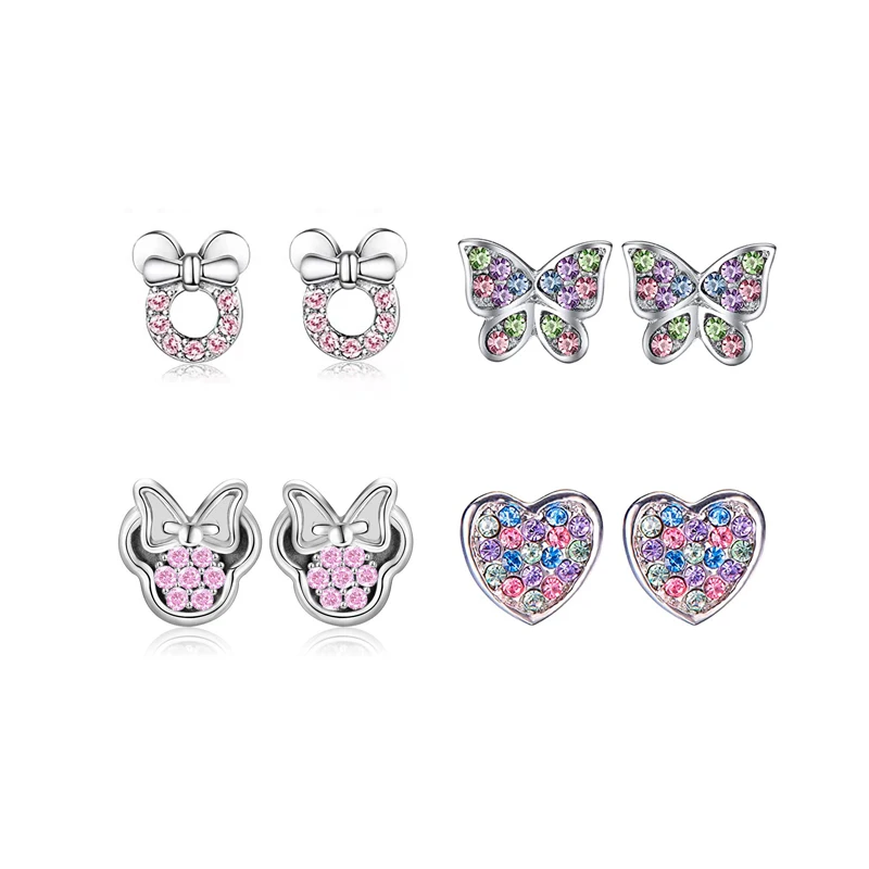 

Cute Anime Crystals Earrings Stud Wholesale Cartoon Mouse Heart Butterfly Bear Earring 2022 New Gift Korean Jewelry For Women