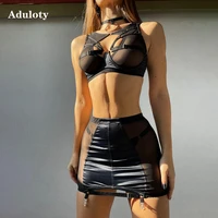 aduloty 2022 new womens bra mesh thin section summer perspective temptation sexy lingerie tight skirt underwear five piece set