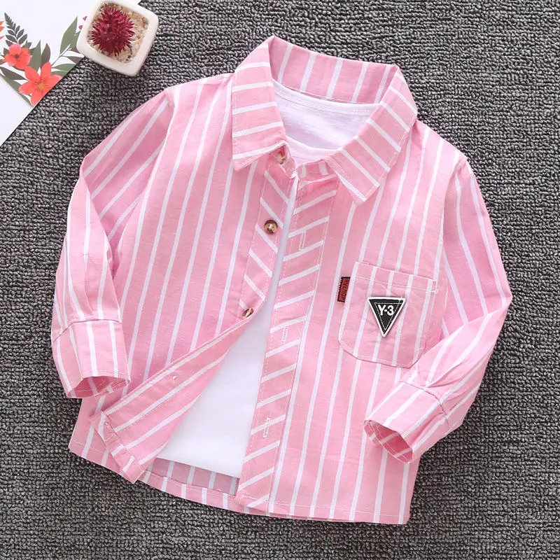 

Детская рубашка, Новинка весна-осень 22022, куртка с длинным рукавом, модная клетчатая рубашка в полоску с отворотом для мальчиков и девочек 0-7 лет, одежда