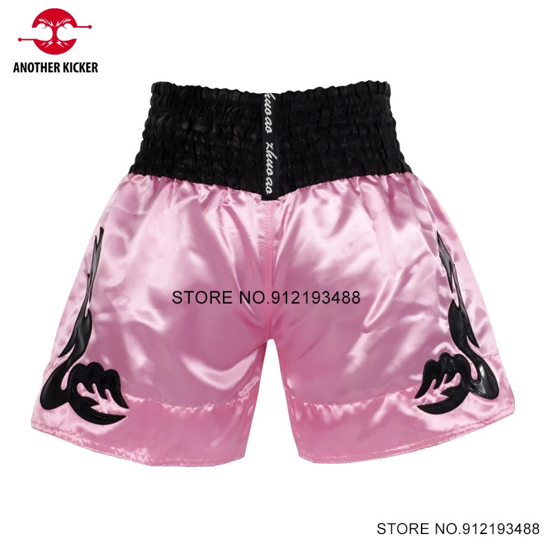 Шорты Muay Thai Розовые атласные для мужчин и женщин боксерские шорты с вышивкой
