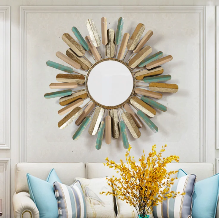 

Home entryway round shape decorative rusty metal vintage wall mirror