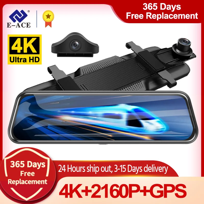 E-ACE A37P Full HD 1080P Автомобильный видеорегистратор с 10-дюймовым двойным объективом 4K