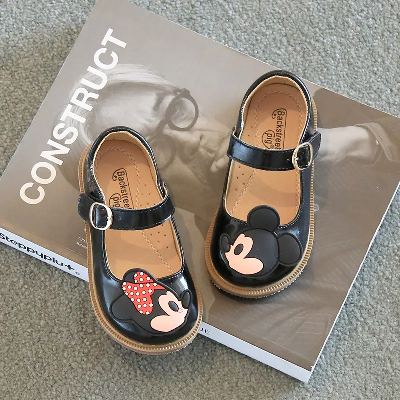 

Disney Girls Shoes Basic Mary Janes Kids Shoes Flats Baby Toddlers Anti-Slippery Casual Shoes for Child Leather Shoes Black