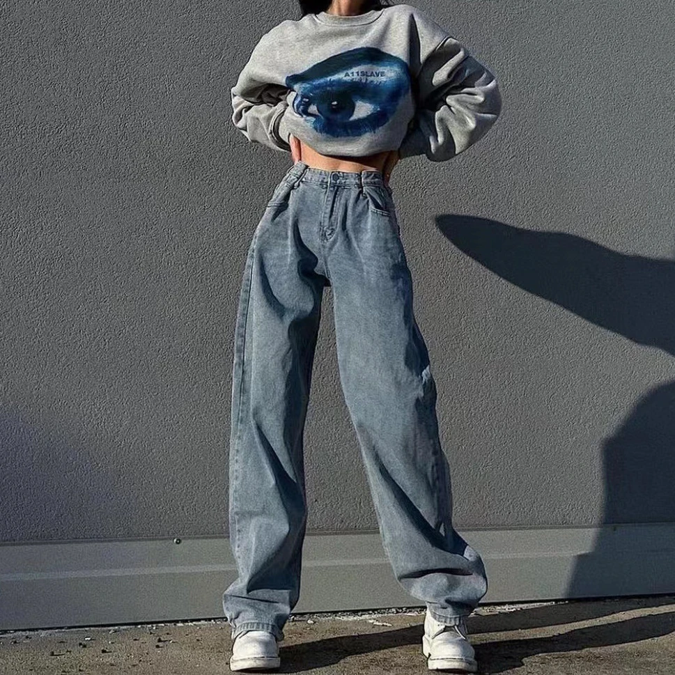 

Women's Pants 2022 Spring Autumn Jeans Streetwear Straight High Waist Loose Denim Jeans Female Wide Leg Jean New Fashion Jeans