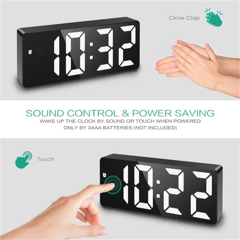 New Digital Alarm Clock Electronic Clock LED Mirror Large Number Display Clocks Digital Table Clocks Suitable For Bedroom Office images - 6