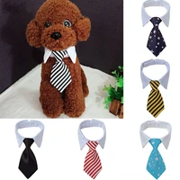 2020 dog cat striped bow tie animal striped bowtie collar pet adjustable neck tie white collar dog necktie for party wedding