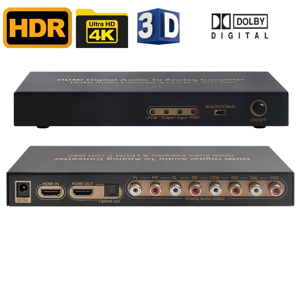

HDMI Audio extractor 4K HDMI Digital audio LPCM to 7.1 Analog audio extractor converter DAC HDMI 7.1 Digital Audio Decorder