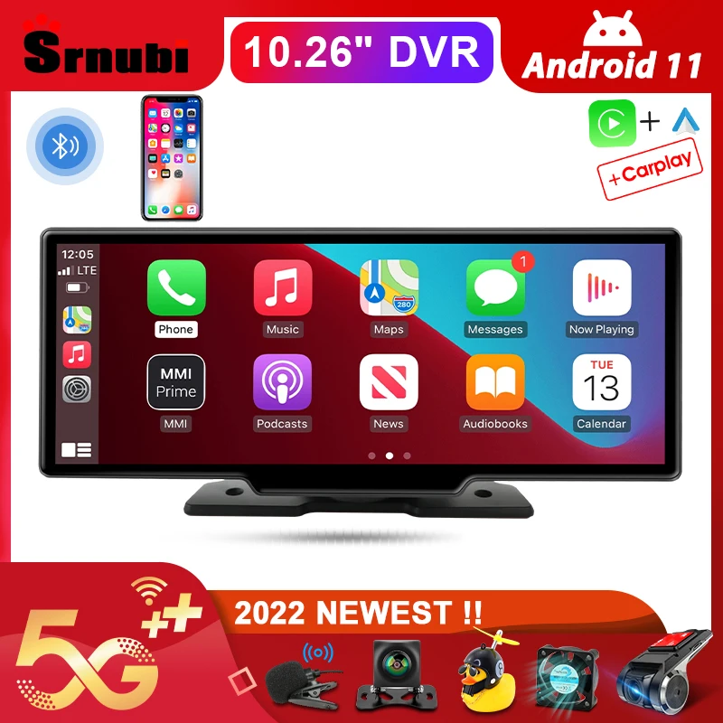 Srnubi 10.26" Dash Cam Rearview Camera 2.5K DVR GPS Carplay Android Auto Navigation Video Recorder Dashboard Dual Lens 24H Park