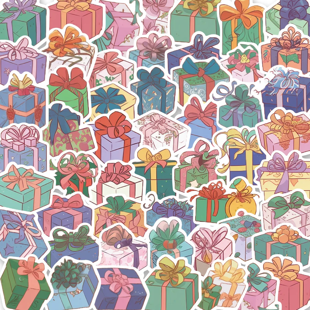 

10/50PCS Cartoon Gift Box Sticker Creative Cute Sticker Laptop Suitcase Skateboard Guitar Mobile Phone Cartoon Sticker