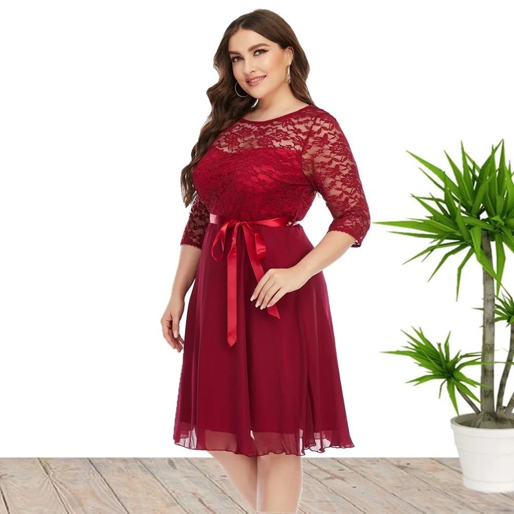 Plus Size Women's Dress 2023 Large Women's Summer New Lace Chiffon Patchwork Dresses Elegant Loose Party Female Clothes