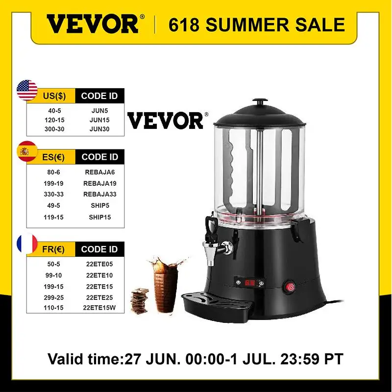 

VEVOR 10L Electric Hot Chocolate Heater Melting Machine 400W Automatic Milk Mixer Warmer for Coffee Other Beverages Commercial