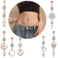 new trendy 14g moon dangle belly button rings for women girls 316l surgical steel curved navel barbell body jewelry piercing