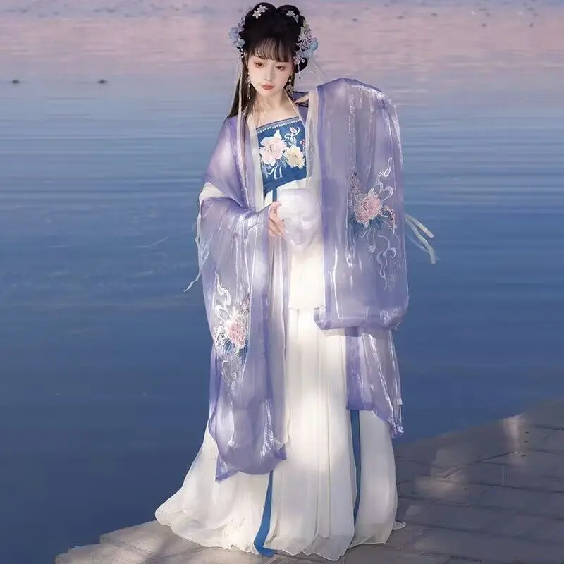 Hanfu Dress Women Ancient Chinese Traditional Hanfu Female Halloween Cosplay Costume Blue Khaki Hanfu Dance Dress Plus Size