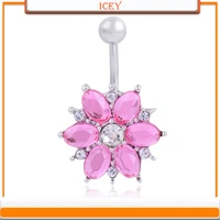 1pc petal belly ring crystal navel stud rhinestones belly navel jewelry stainless steel belly button ring alloy navel piercing