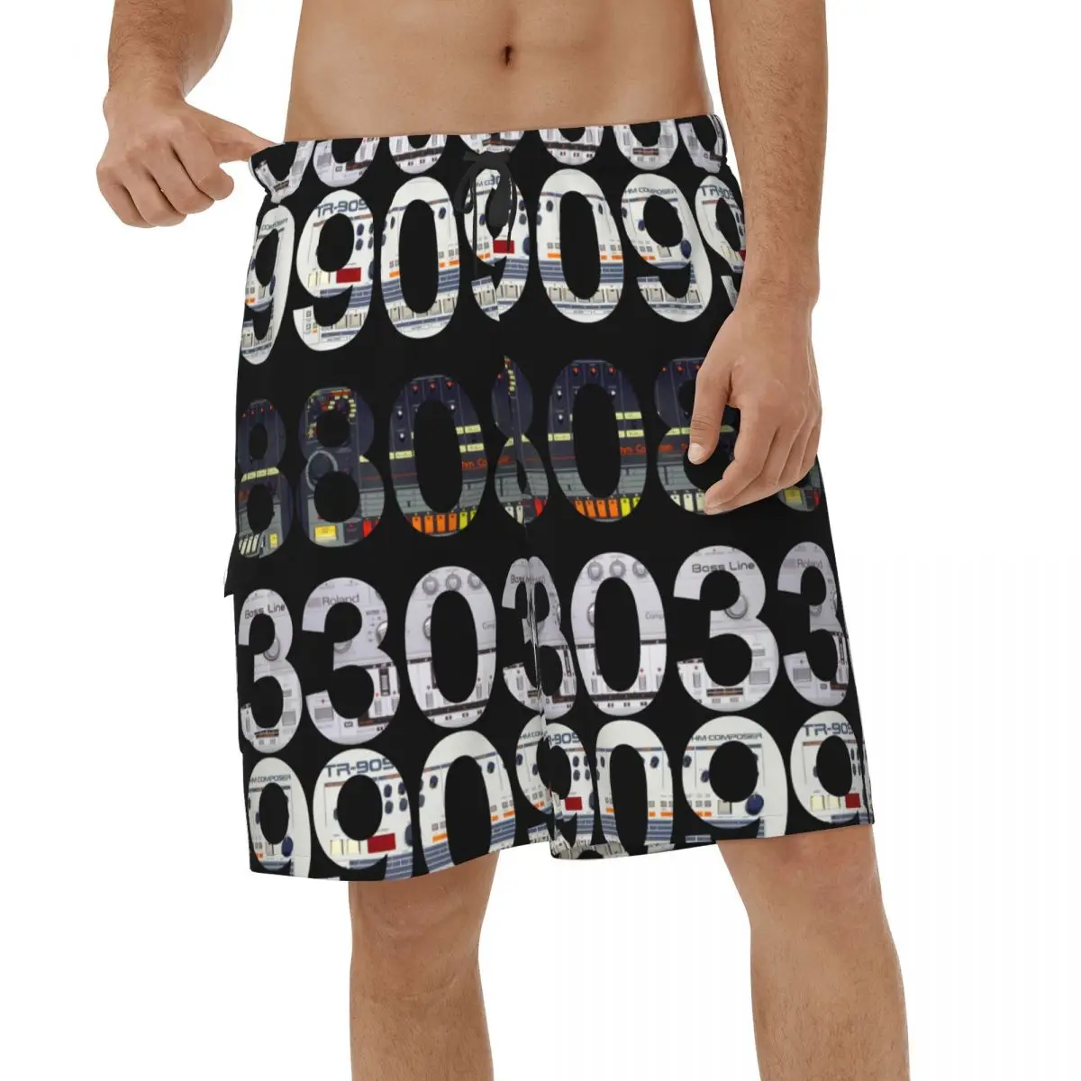 

Roland 909 808 303 Classic Synth Drum Machine.png Shorts Quick Dry Mens Swimwear Beach Male Swim Trunks