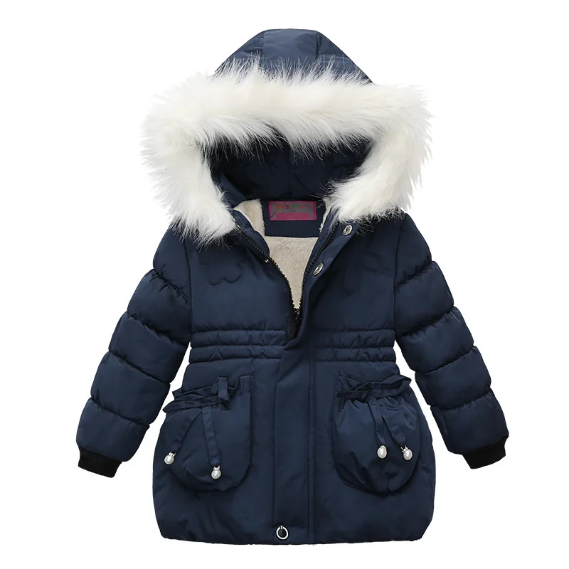 

Меховая зимняя утепленная Детская куртка с воротником, Детская верхняя одежда, ветрозащитная флисовая подкладка, куртки для маленьких девочек 90-110 см