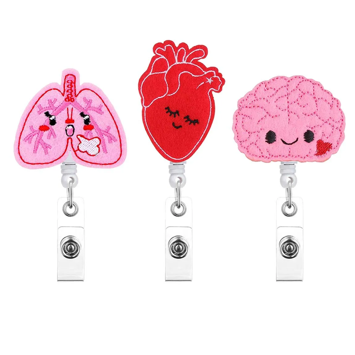 

Heart Felt Embroidery DIY Stickers Retractable Badge Reel Medical Nurse Doctor Work Card Holder Clip