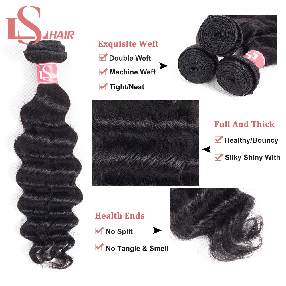 Человеческие бразильские волосы LS Loose Deep Wave пряди глубопряди Remy 1/3/4/шт. партия