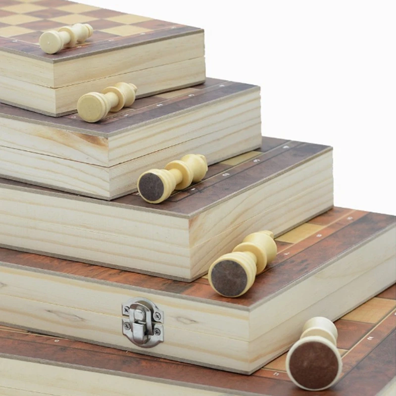 

Folding Wooden Storage Box International Chess Set Backgammon Checkers Travel Games Board Draughts Entertainment Mini Board Game