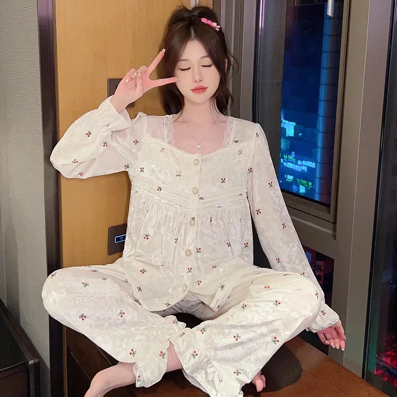 Pleuche женский осенне-зимний утолщенный бархатный пижамный комплект из