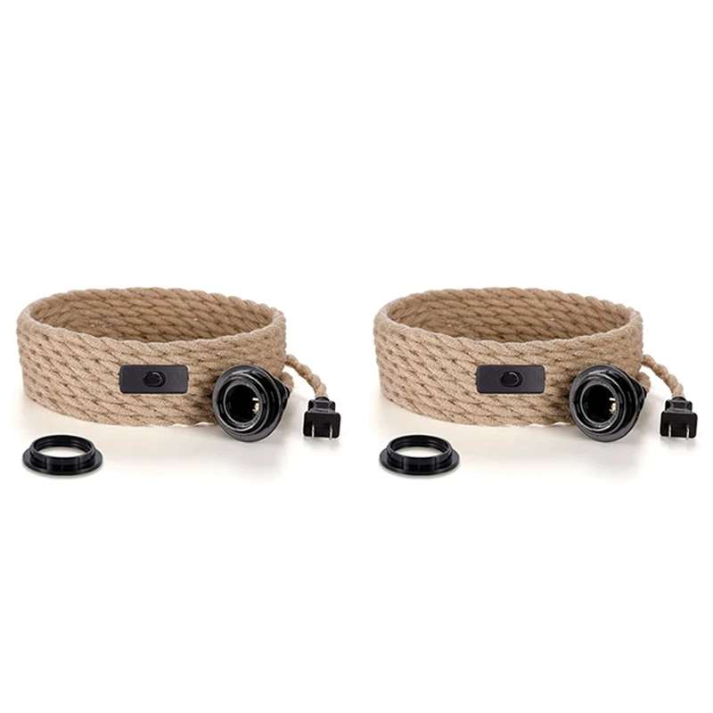 

Подвесной шнур, 2 шт., комплект для подвешивания с выключателем, Подвесная лампа из джутовой веревки 15 футов, штепсельная вилка стандарта США