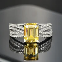 tkj new hot selling jewelry 925 silver simulation diamond ring female luxury 4 5 carat emerald cut rectangular car flat 79mm