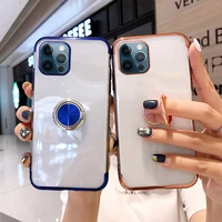luxury transparent magnetic attraction ring phone case for iphone 11 12 13 pro max mini x xr 7 8 plus se soft covers with holder