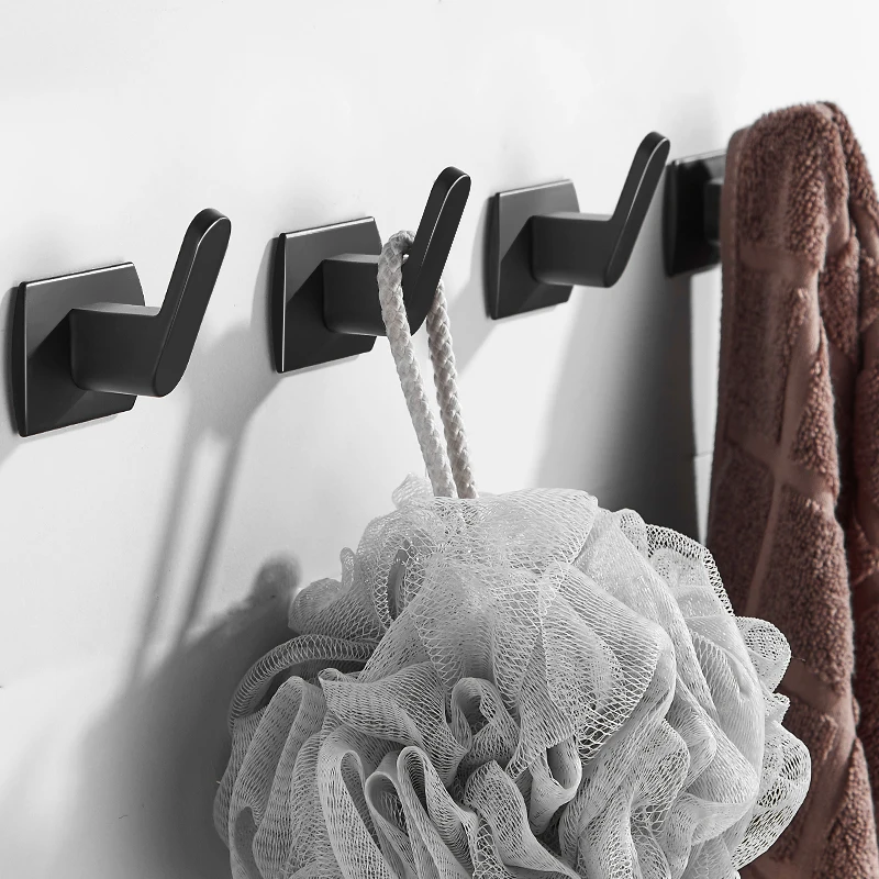 

YUNJIEYA Free Punch Hook Black Towel Hooks Rack For Bathroom Clothes Coat Bedroom Robe Hook Hanger Kitchen Bath Accessories