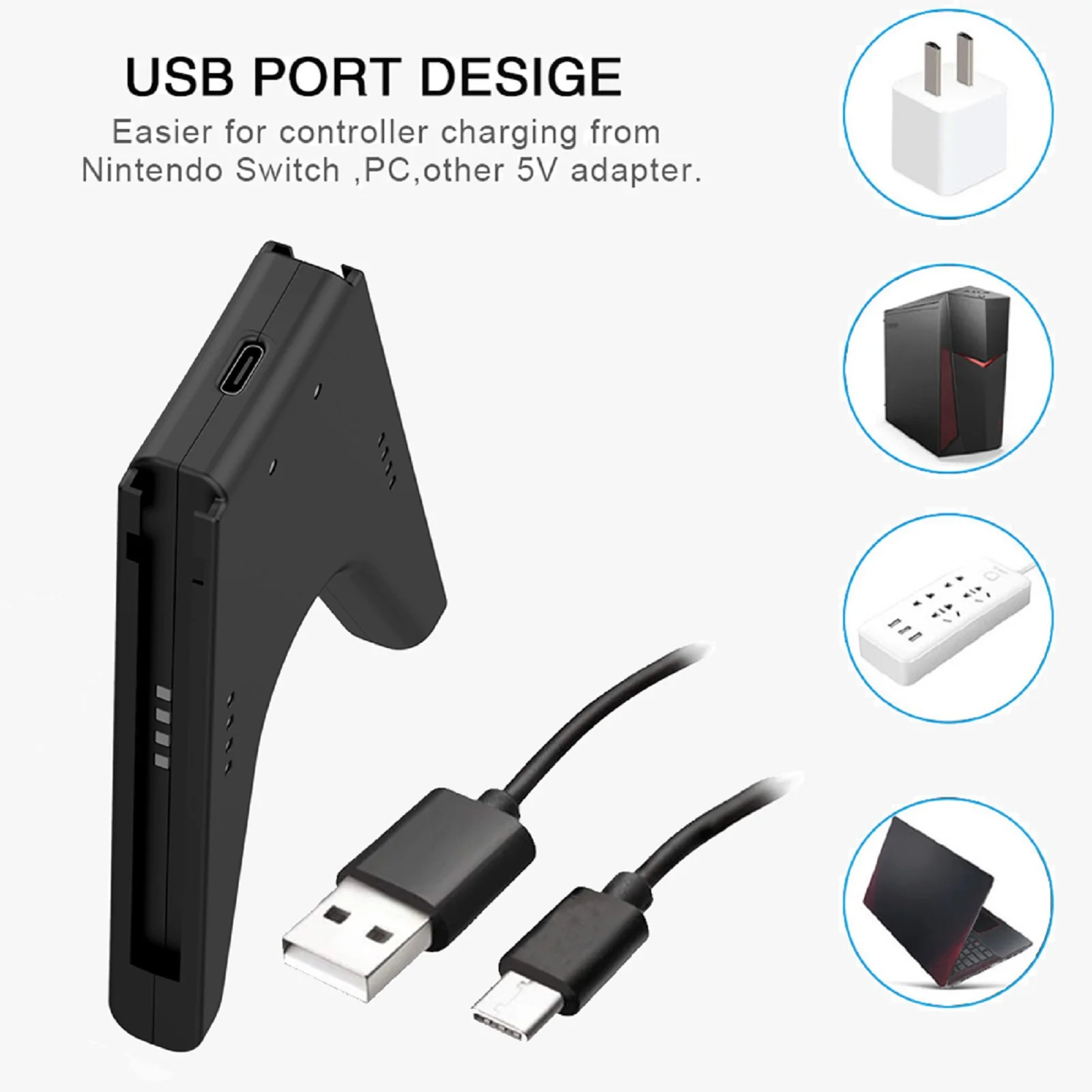 Зарядная ручка с портом Type C для контроллера Nintendo Switch OLED Joycon