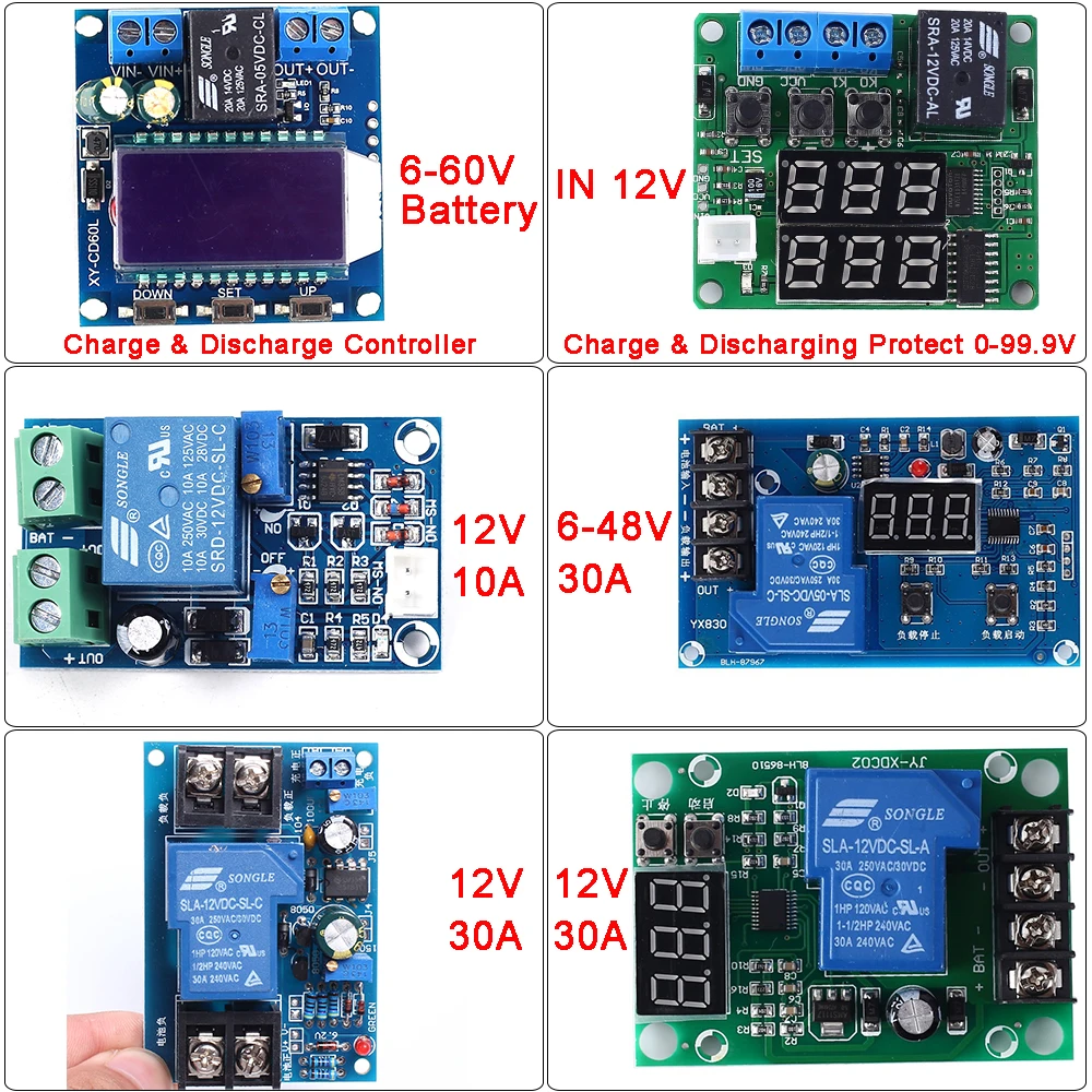 

12V/24V/48V 10A/30A Lithium Battery Charge Discharge Controller Protection Board Low Voltage Cut Off Disconnect Module LED Show